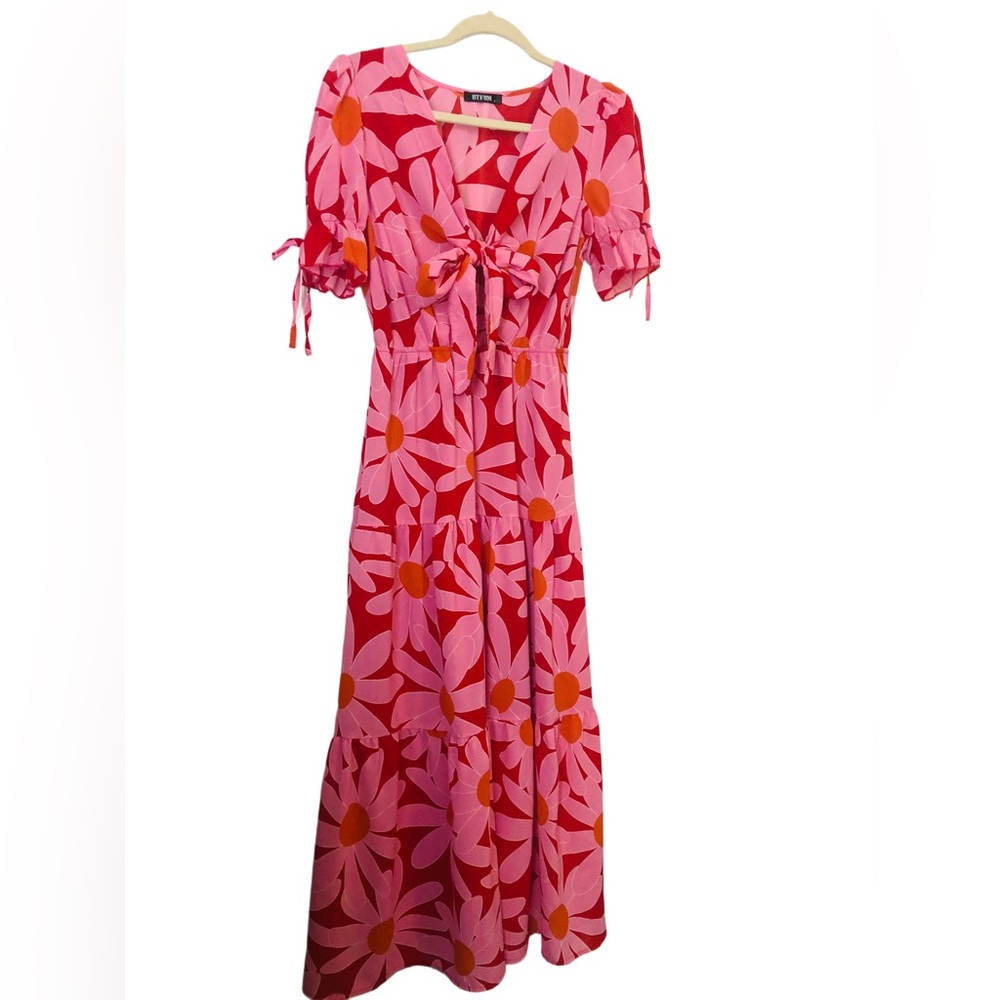 Bold print pink maxi dress